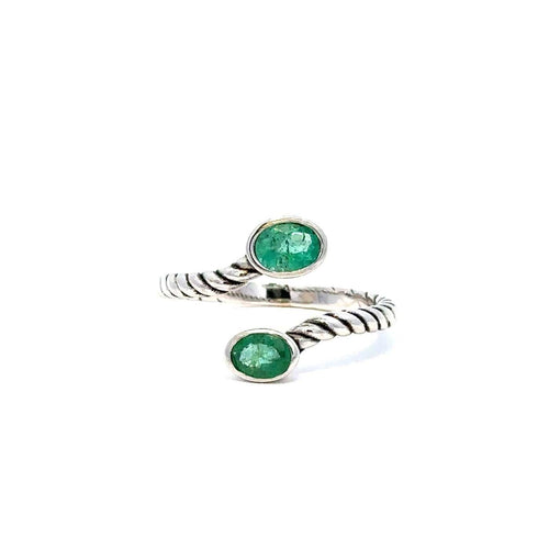 Bague 53 To and Me - Bague ouverte en or blanc 18k et émeraudes naturelles 58 Facettes 50053