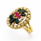 Bague 52 Bague vintage ovale en or jaune 14K avec rubis, saphirs, perles et diamants 58 Facettes 50312