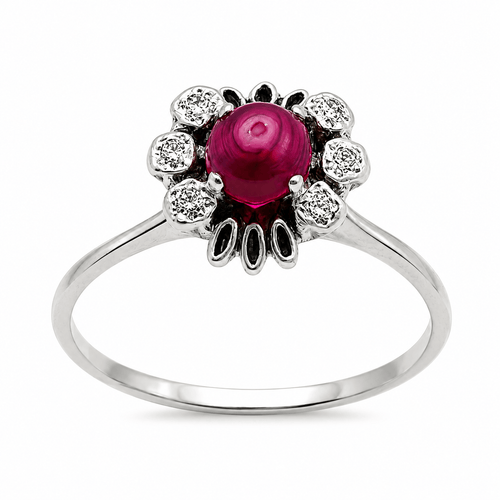 Bague 60 Bague en or blanc, rubis central et diamants 58 Facettes 50333