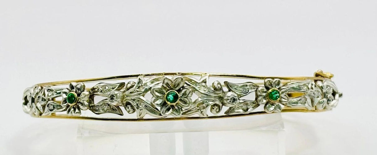 Bracelet Bracelet floral en or jaune 18 carats, argent, émeraudes et diamants 58 Facettes 50319