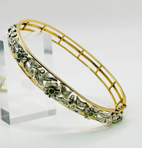 Bracelet Bracelet floral en or jaune 18 carats, argent, émeraudes et diamants 58 Facettes 50319
