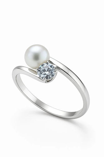 Bague 55 Toi et moi - Bague en or blanc 18 carats avec perle et diamant 58 Facettes 50322