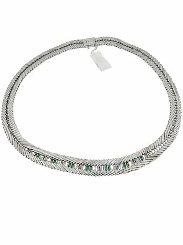 Collier Collier ras-de-cou en or blanc 18 carats avec diamants et émeraudes 58 Facettes