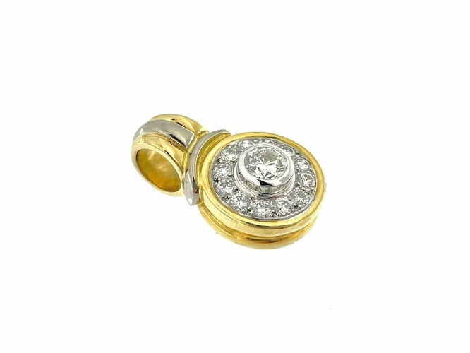 Pendentif Pendentif français vintage en or jaune et blanc avec diamants 1,25 ct 58 Facettes
