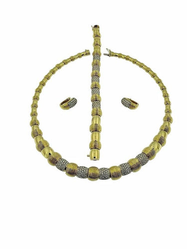 Parure vintage française - Lot en or jaune et or blanc 18 carats, diamants 58 Facettes