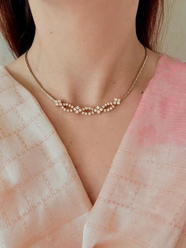 Collier Collier vintage italien en or jaune et blanc 18 carats avec diamants 58 Facettes