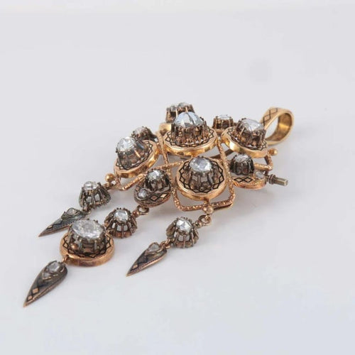 Pendentif Broche-pendentif en or jaune 18 ct avec diamants et émail 58 Facettes 1