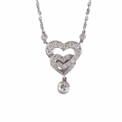 Collier Collier pendentif cœurs entrelacés en or blanc 18 ct et diamants 58 Facettes 1