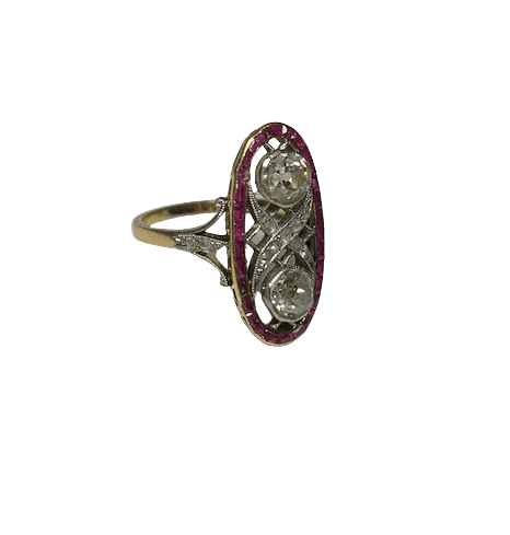 Bague 57 Bague Art déco en or jaune 18k avec diamants et rubis 58 Facettes