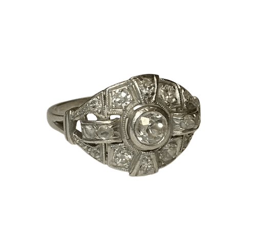 Bague 51 Bague Art déco en platine et diamants 58 Facettes