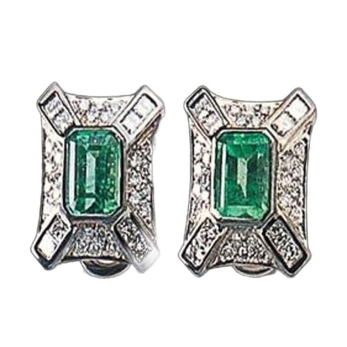Boucles d'oreilles Boucles d'oreilles en or blanc 18 carats avec émeraudes colombiennes et diamants 58 Facettes MG-200691