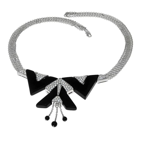 Collier Collier en or blanc 18 carats avec onyx et diamants naturels 58 Facettes IG-200063