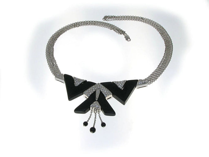 Collier Collier en or blanc 18 carats avec onyx et diamants naturels 58 Facettes IG-200063