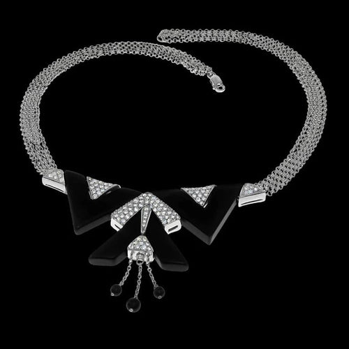Collier Collier en or blanc 18 carats avec onyx et diamants naturels 58 Facettes IG-200063