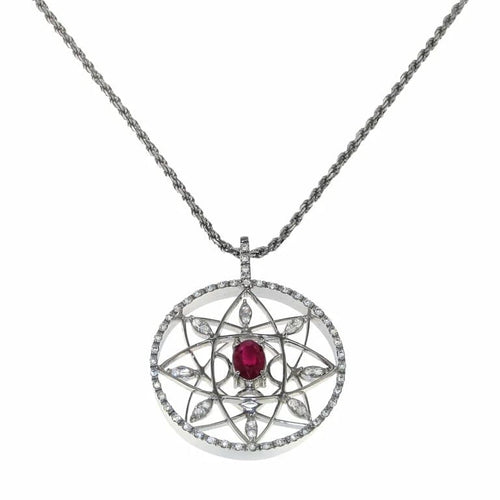 Pendentif Pendentif en or blanc 18 carats avec rubis ovale et diamants 58 Facettes PG-201047