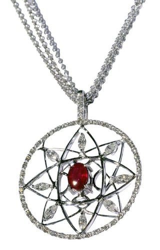 Pendentif Pendentif en or blanc 18 carats avec rubis ovale et diamants 58 Facettes PG-201047
