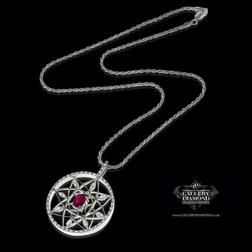 Pendentif Pendentif en or blanc 18 carats avec rubis ovale et diamants 58 Facettes PG-201047