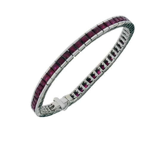 Bracelet Bracelet tennis en or blanc 18 carats et rubis de Birmanie 10,95 ct 58 Facettes XG-200384R