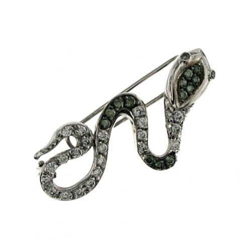 Broche Broche en or blanc 18 carats avec diamants blancs et verts 58 Facettes HG-200111