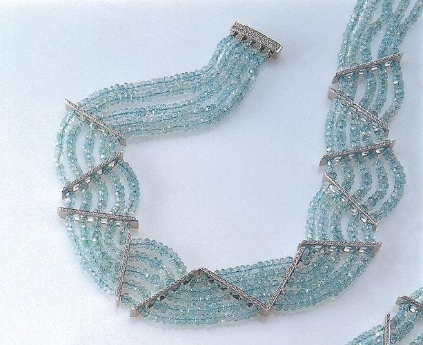 Collier Collier en or blanc 18 carats avec aigue-marine et diamants 58 Facettes IG-200141