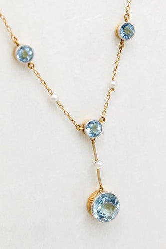 Collier Collier ancien en or jaune et platine, aigues-marines et perles 58 Facettes 240670
