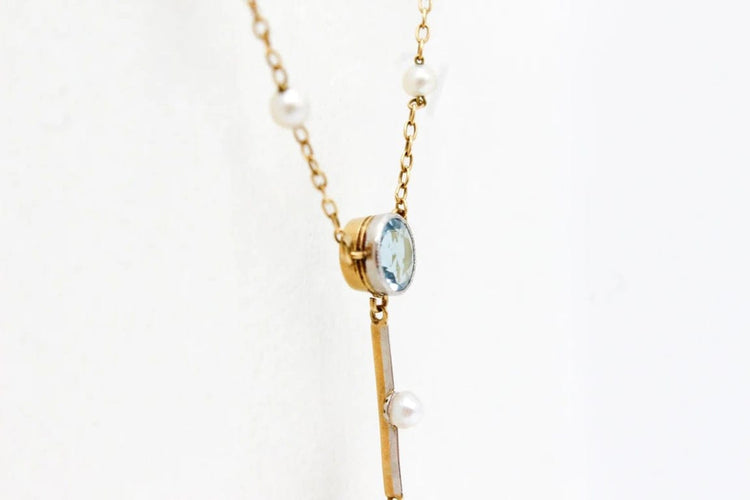Collier Collier ancien en or jaune et platine, aigues-marines et perles 58 Facettes 240670