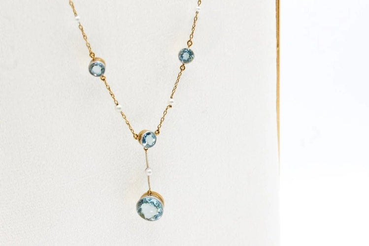 Collier Collier ancien en or jaune et platine, aigues-marines et perles 58 Facettes 240670