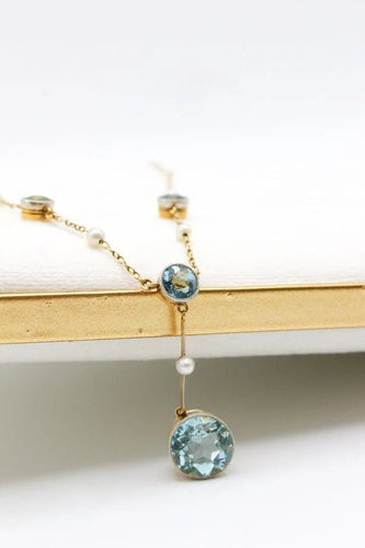 Collier Collier ancien en or jaune et platine, aigues-marines et perles 58 Facettes 240670
