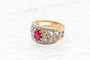 Bague 61 Bague large à motif floral en or jaune et platine, rubis et diamants 58 Facettes 250220