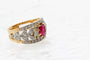 Bague 61 Bague large à motif floral en or jaune et platine, rubis et diamants 58 Facettes 250220
