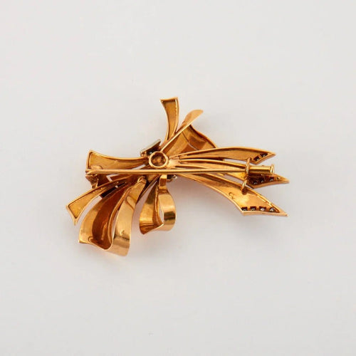 Broche Broche nœud 1940 en or jaune et platine avec diamants 58 Facettes
