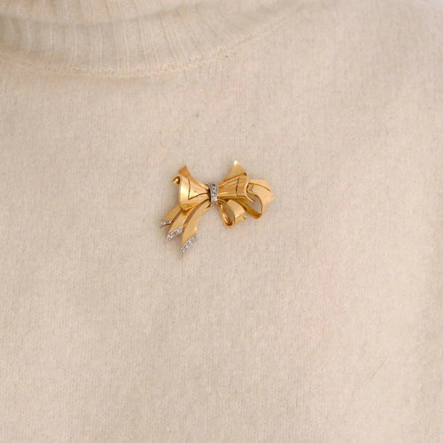 Broche Broche nœud 1940 en or jaune et platine avec diamants 58 Facettes