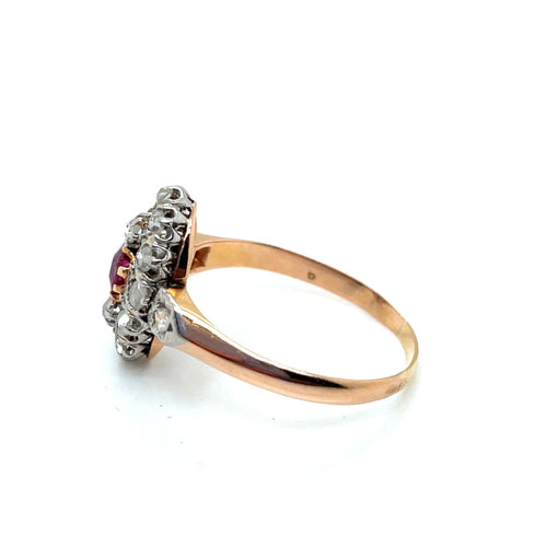 Bague 54.5 Bague marquise ancienne en or rose, platine, rubis et diamants 58 Facettes