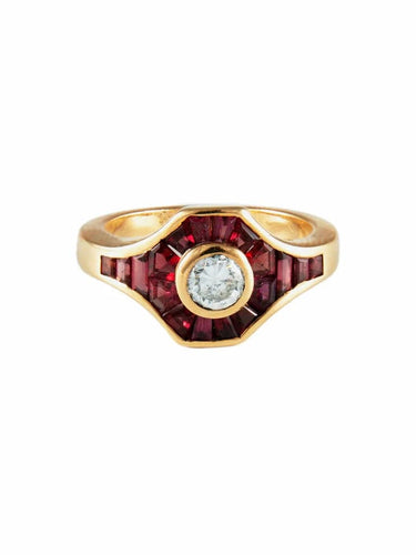 Bague 51 Bague en or jaune, rubis et diamant 58 Facettes