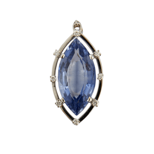 Pendentif Pendentif ancien en or blanc, diamants et pierre bleue de synthèse 58 Facettes