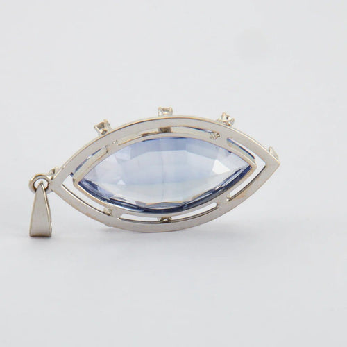 Pendentif Pendentif ancien en or blanc, diamants et pierre bleue de synthèse 58 Facettes