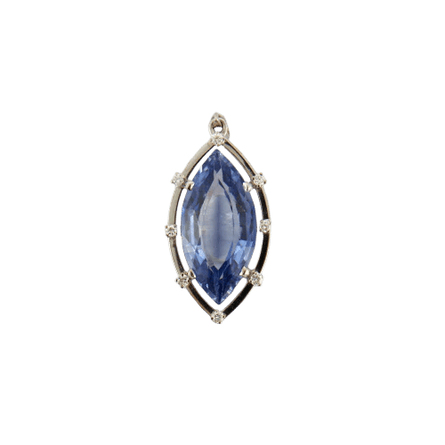 Pendentif Pendentif ancien en or blanc, diamants et pierre bleue de synthèse 58 Facettes