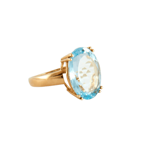 Bague 53 Bague vintage en or jaune 18 carats sertie d’une topaze bleue 58 Facettes