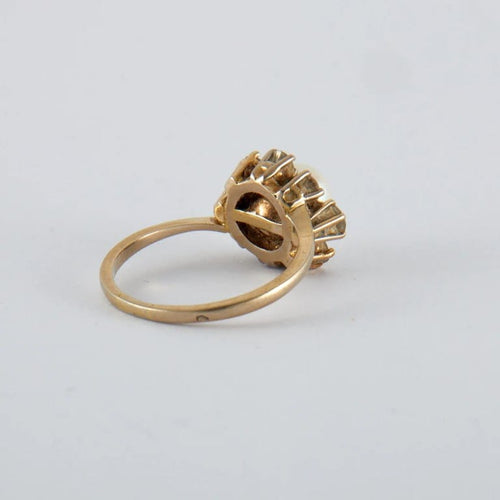 Bague 57 Bague tourbillon vintage en or blanc 750, perle Akoya et diamants 58 Facettes