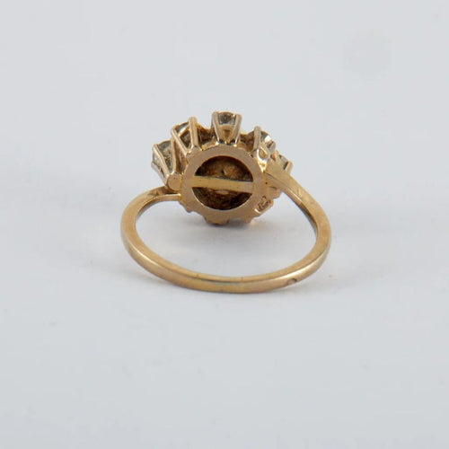 Bague 57 Bague tourbillon vintage en or blanc 750, perle Akoya et diamants 58 Facettes