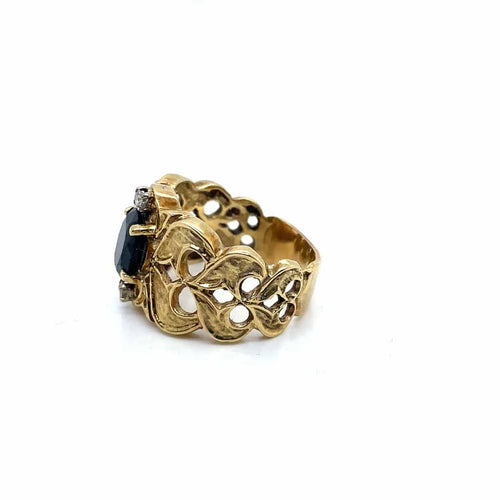 Bague 50 Bague bandeau Art nouveau en or jaune 14 ct, saphir et diamants 58 Facettes