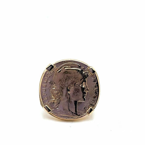 Bague 51 Bague chevalière - 20 Francs Marianne 1911 en or jaune 58 Facettes