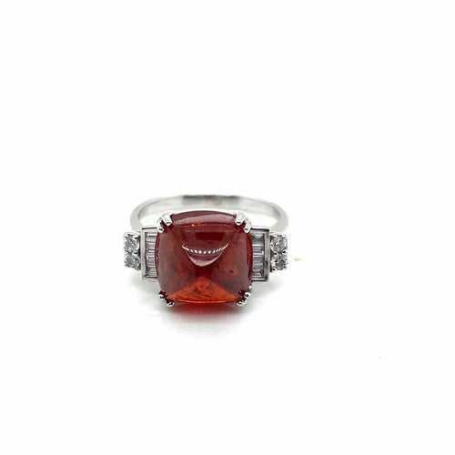 Bague 53 Art déco - Bague en or blanc, grenat spessartite et diamants 58 Facettes