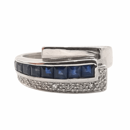 Bague 51 Bague en or blanc 18 carats avec saphirs et diamants 58 Facettes