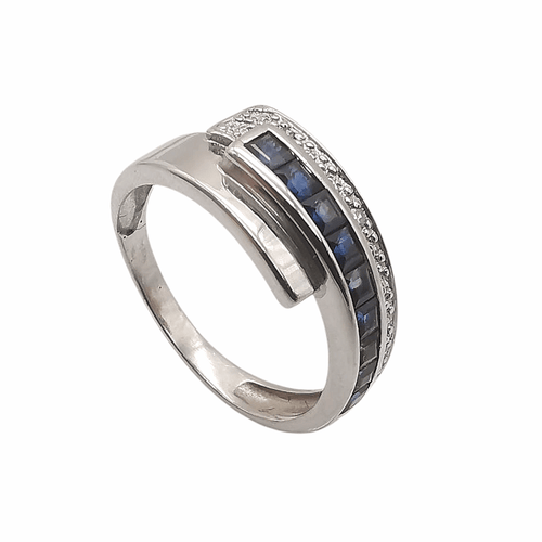 Bague 51 Bague en or blanc 18 carats avec saphirs et diamants 58 Facettes