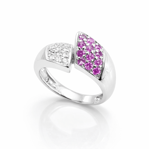 Bague 54 Bague en or blanc, diamants et saphirs roses 58 Facettes