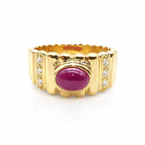 Bague Bague en or jaune 18 carats rubis et diamants 58 Facettes