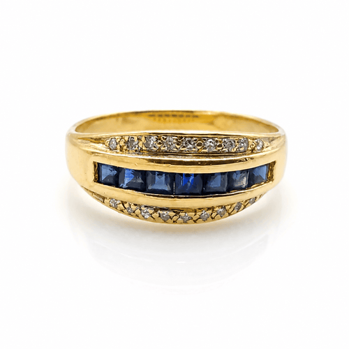 Bague 55 Bague en or jaune 18 carats avec diamants et saphirs 58 Facettes