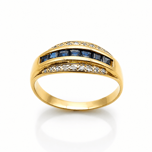 Bague 55 Bague en or jaune 18 carats avec diamants et saphirs 58 Facettes