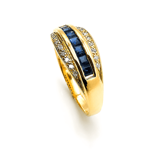 Bague 55 Bague en or jaune 18 carats avec diamants et saphirs 58 Facettes